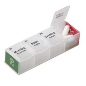 Pill box with time-of-day and date indicators